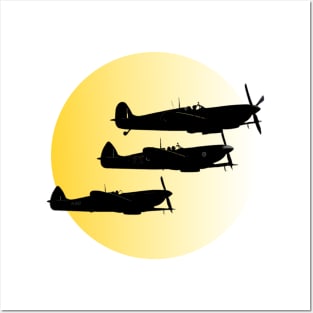 Vintage Spitfire UK Royal Air Force Sunset Posters and Art